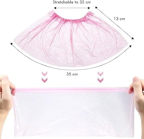 100 Pieces Disposable Shoe Covers - Pink Plastic, Anti Slip, Dust Proof, Waterproof Overshoes – Indoor, Outdoor, Carpet, Floor, Rain, Boot, Safety, Cycling, Strong Foot Covering — view 2