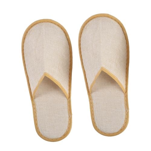 CALLARON 10 Pairs Disposable Guest Slippers Non-slip Beige Cloth Flax Spa Slippers with Eva Sole Lightweight for Short-term Stays