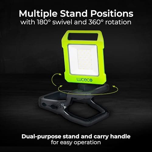 Luceco LED Inspection Work Light with Folding Clamp and USB Power Bank, Rechargeable, 2 Light Modes, Stand and Carry Handle, Rotating, IK07, 10W, 1000lm, 6500K, LILC10G65 — view 4