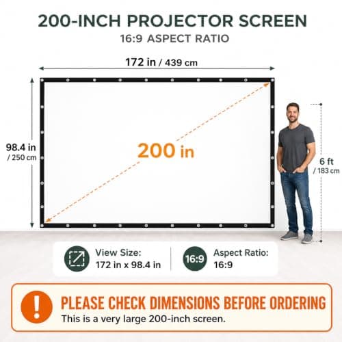 Japard 200 Inch Projector Screen Outdoor, 4K Full HD 3D 16:9 Canvas Material Double-Sided Projection, Foldable Portable, Wall Mount Hanging Extra Large for Outside Theater, Home Backyard Movies, Party — view 2