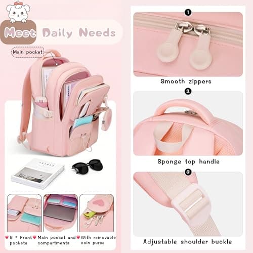 Bansusu Girls Backpack for School Children, Secondary School Bags Backpacks for Girls Casual Daypack Bookbag, Y040-Purple — view 4