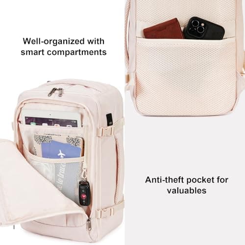 ECOHUB 20L Max Ryanair Cabin Bag 40x20x25 Underseat Backpack Carry on Bag Hand Luggage Backpack with USB Port Recycled PET Eco Friendly Rucksack for Women & Men, Beige (Patented) — view 3