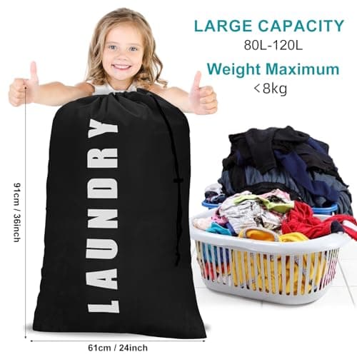 1 Pack Upgrade Extra Large Travel Laundry Bag with Drawstring，24" x 36" Durable Rip-Stop Dirty Clothes Shoulder Bag for Travel, Bathroom Home or Dormitory (Black) — view 2