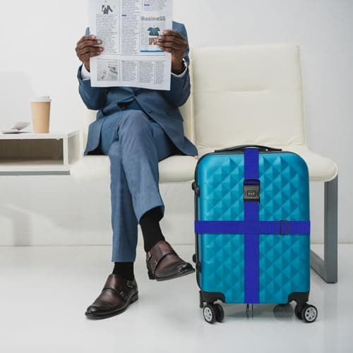 4 Pcs Suitcase Straps with Lock, Orange and Blue — view 6