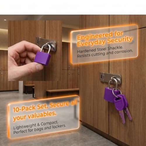 10 Pack Mini Keyed Suitcase Padlocks, Colourful Alloy Security Locks with 2 Keys Each, Anti-Theft Small Padlocks for Suitcases, Drawers, Storage Boxes, Cabinets & Medicine Boxes — view 4