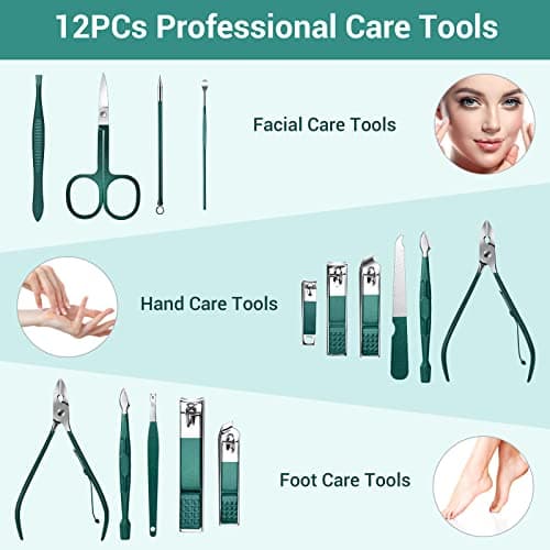 Nail Clippers Manicure Set DUAIU 12PCs Professional Nail Clipper Set Stainless Steel Pedicure Kit for Men Women Nail Care Tools Grooming Kit with Travel Case — view 2