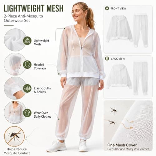 Mosquito Repellent Clothing Men Women with Zip Anti Mosquito Net Suit Mesh Insect Protection for Men and Women Jacket & Trousers Protection for Outdoor Activities such as Travel and Camping — view 6