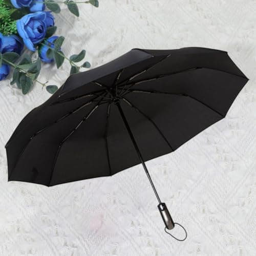 HINTRMENT Compact Automatic Folding Windproof Umbrella with Stainless Steel Fiber Frame Lightweight and Sturdy for Travel and Sun Protection in Classic Black — view 4