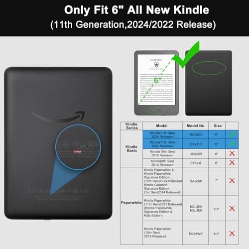 TQQ Case Fits 6" Amazon Kindle 11th Generation 2024 and 2022, Premium Slim and Lightweight Cover, Full Protection, Auto Sleep/Wake, Magnetic Closure (NOT fit Paperwhite or Oasis) — view 2