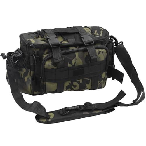 Auptiz Fishing Bag, Multi-Pockets Holdall Shoulder Waist Handbag, Holdall Camouflage-1 Outdoor Carryall Fishing Tackle Bags with Belt & Shoulder Strap for Outdoors Hiking Hunting Camping Travel