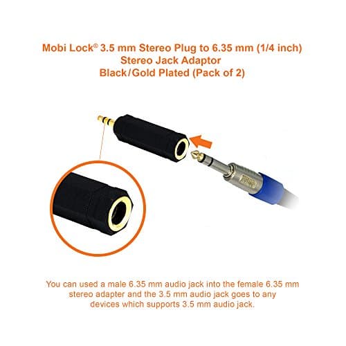2Pcs 3.5mm Plug to 6.35mm Socket Stereo Audio Jack Adapter, Gold-Plated — view 3