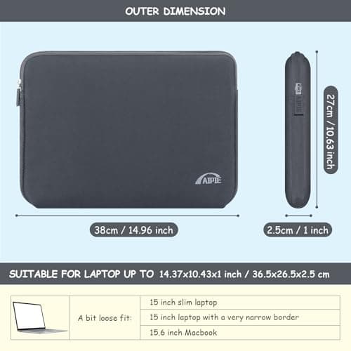 AIPIE Laptop Sleeve 15 15.6 Inch Laptop Case for Gaming PC Bump Absorb Briefcase Carrying Bag Compatible with MacBook, Acer, Asus, Dell, Lenovo, Microsoft, HP Durable Notebook Cover, Gray 15.6 Inch — view 2