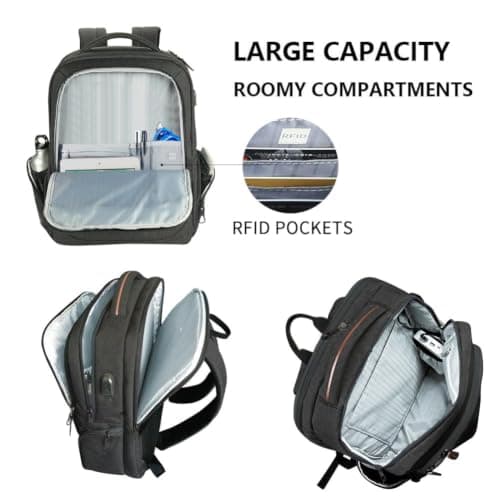 KROSER Laptop Backpack Large 17.3 Inch School Travel Computer Backpack for Laptop with USB Charging Port Water-Resistant Casual Daypack for Business College Work Bag Men Women, Black — view 5
