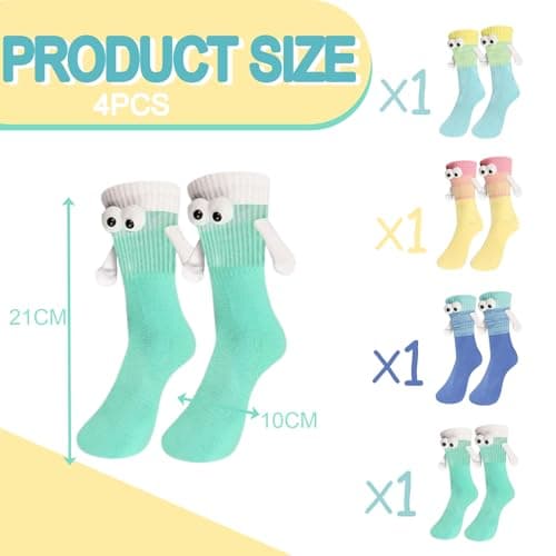 LPMXYW 4 Pairs Funny Socks Magnetic Socks Hand In Hand for Boyfriend Girlfriend Women Funny Gifts,friendship Gifts for Women 3D Couple Doll Holding Hands ﻿ — view 3