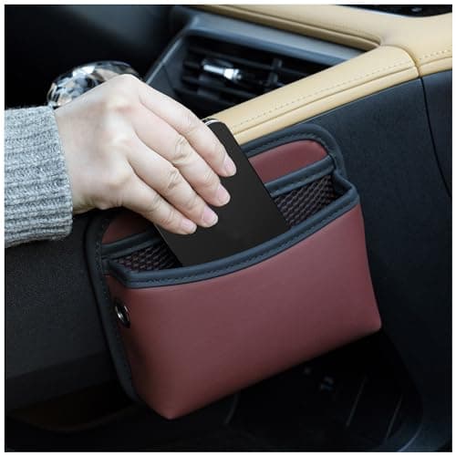 Qirc PU Leather Car Side Pocket Organizer, Universal Car Pocket Pouch Cell Phone Holder for Car, Car Seat Gap Filler Storage Accessories Organizer for Car Door, Console (Red)