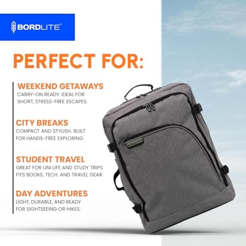 Bordlite EasyJet Cabin Backpack 45x36x20cm Grey – Underseat Cabin Bag for Ryanair, Wizz Air & 30+ Airlines, Lightweight Carry On Travel Backpack with Compression Straps & Laptop Storage — view 6