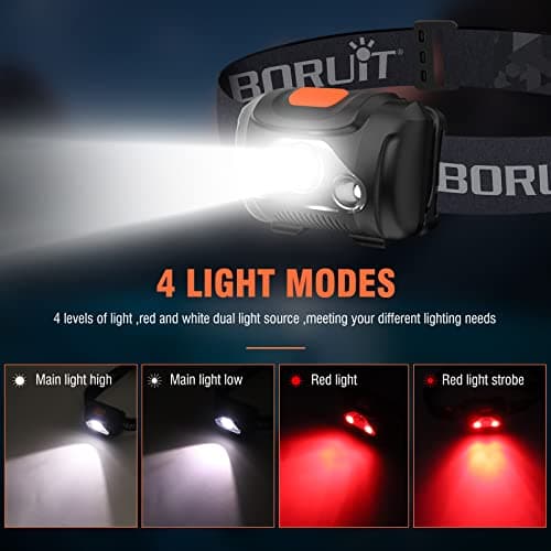 BORUIT H09 LED Head Torch, Head Torch with Red Light Headlamp — view 3