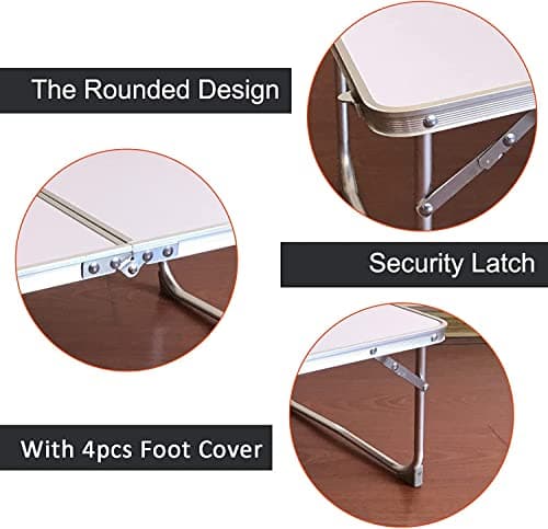 Small Folding Picnic Camping Table, Aluminium Lightweight Foldable Outdoor Garden Backyards BBQ Portable Table, Computer Notebook Tray Laptop Bed Table, Dorm Desk on Bed/Sofa, 60x40x26cm, White — view 5
