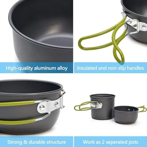 Pardarsey Camping Cookware Mess Kit 1-2 Person / 2-3 Person,Folding Knife and Fork, Portable Pan and Pan Set, Hiking for Picnic and Camping — view 3