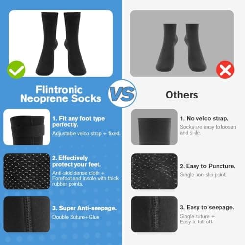 flintronic 3mm Neoprene Socks, Wetsuit Socks Diving Socks with Velcro, Anti-slip Swimming Socks Fin Socks For Women Men, Thermal Water Socks for Snorkeling Surfing Sailing Snorkeling Kayaking（L — view 4