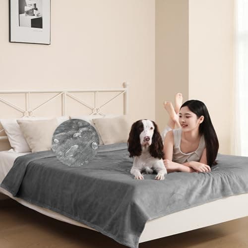 DUJUIKE Waterproof Bed Blanket, Waterproof Dog Blanket, Double-Sided Flannel Leak-Proof and Spill-Proof Cover Blanket for Dogs and Cats, Home Protection Cover, Camping and Travel (Grey, 152x202cm)