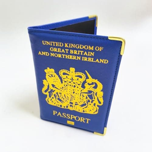 SAMHENG British Passport Holder, UK Passport Wallet for Men Women, PU Leather Passport Cover for Travel Blue — view 4