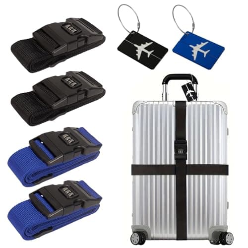4Pcs Luggage Straps with 3‑Digit Coded Lock, Adjustable Suitcase Belts