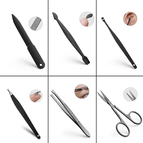 Manicure Set Nail Clippers Pedicure Kit Stainless Steel Manicure Kit, Professional Mens Grooming Kits, Nail Care Tools with Luxurious Travel Leather Case Gift Box (9, Black) — view 6