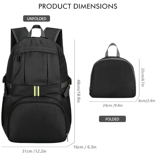 Innfttwo Foldable Hiking Backpack, 30L Ultra Lightweight Waterproof Rucksack bag for Men and Women, Durable Packable Daypack for Travel Camping Climbing Outdoor (black) — view 2