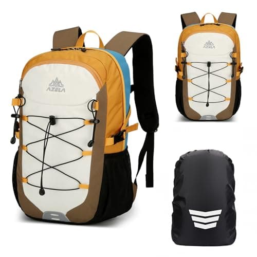 GES Multi-Functional 30L Hiking Backpack with Rain Cover, Durable Hiking Rucksack for School, Work, Camping, Trekking, Cycling & Outdoor Sports (Khaki)