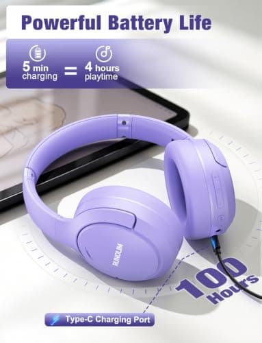 RUNOLIM Hybrid Active Noise Cancelling Headphones, Bluetooth Headphones Wireless Over Ear with Microphone, 100H Playtime, Foldable Wireless Headphones with HiFi Audio, Deep Bass for Home Travel Office — view 3