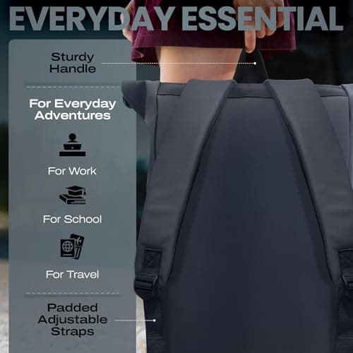 iNeq Roll Top Backpack Water Resistant Men and Women with Padded 15.6" Laptop & Tablet Compartments | Versatile Rolltop Rucksack | Expandable Travel Backpack for Work, School & Outdoors (Black) — view 5
