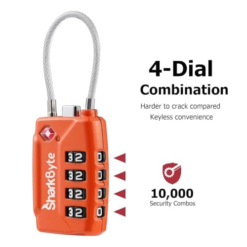 SharkByte TSA Suitcase Locks - 4-Dial Security Travel Combination Padlock, Flexible Wire Cable Travel Lock for Suitcases Luggage Case Travel Bag Gym Locker Code Small Padlock (Pack of 1) — view 5