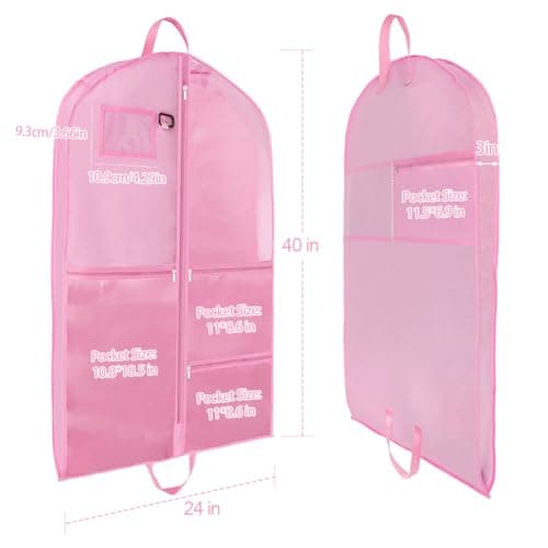 OSDUE Clothes Covers, 40 inch WaterproofHanging Garment Bags with 5 Zipper Pocket and ID Slot Pockets Foldable Kids Dance Costume Garment Bag Travel Storage Bag for Dancers Travel Competitions (Pink) — view 2