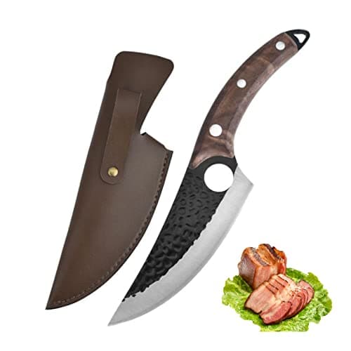 Fubinaty Japanese Chef's Knife Handmade Forged Full Tang Kitchen Knives 6'' High Carbon Steel Cooking Knife with Leather Sheath and Ergonomic Rosewood Handle