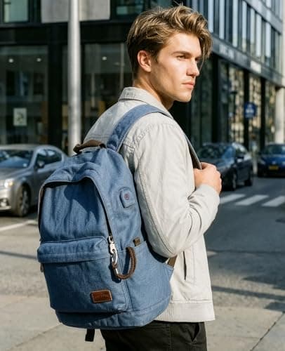 Muzee Canvas School Backpack with 15.6 inch Laptop for Men Women, Lightweight Anti-Theft Travel Daypack College Student Backpack Mit USB Charging Port — view 5