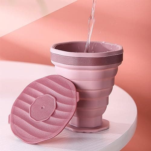 DQZSY Pack of 2 Foldable Silicone Cups, Foldable Travel Cups with Plastic Lid, Reusable Portable Cup Set, Suitable for Camping and Hiking — view 5