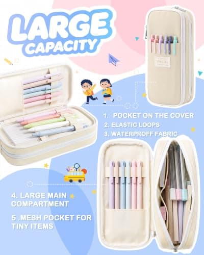 62Pcs Back to School Supplies, Filled Pencil Case Stationery Set,Begie — view 2