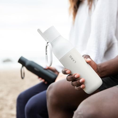 LARQ Bottle Filtered – Insulated Stainless Steel Water Bottle with Filter Straw, Removes Chlorine, PFAS Lead, BPA-Free Leak Proof Flip Top, 24h Cold for Travel Gym Office, 740ml, Granite White — view 6