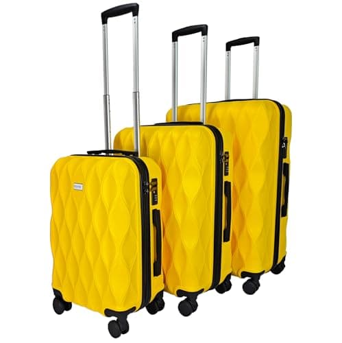 Suitcase Set of 3 Suitcases - Luggage Sets 3 Piece Hardshell - Lightweight Suitcase Sets with Lock - Large Medium Small Suitcases 4 Wheels Case and Hand Luggage set (Yellow - Black, Set of 3) — view 2