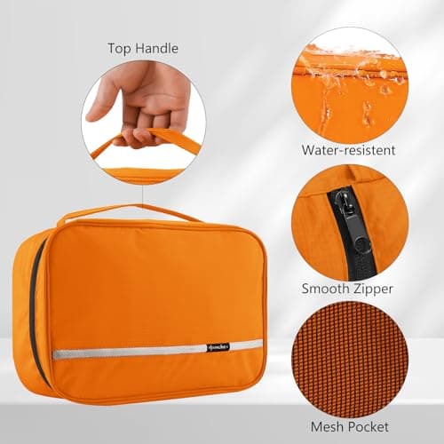 homchen Hanging Travel Toiletry Bag, Waterproof Folding Portable Cosmetic Wash Bag for Men and Women (L, Orange) — view 3