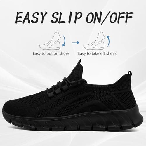 Mens Trainers Running Shoes Slip on Walking Gym Sneakers Black UK Size 9.5 — view 6