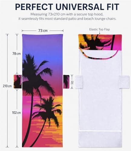 Highdi Sun Lounger Towels with Pockets, Purple Portable Beach Sunbed Towels Microfiber Quick Dry Travel Beach Chair Cove for Sun Lounger, Pool Chair (75x210cm) — view 3