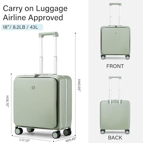 Hanke Expandable Luggage Top Opening Travel Luggage Rolling Suitcase with Cup Holder Hard Shell Suitcases with Wheels, Bamboo Green, 24 Inch EXT — view 3