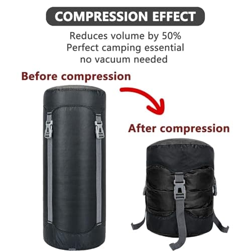 Compression Stuff Sack Lightweight Sleeping Bag Compression Sack Waterproof Storage Bag for Camping Outdoor Hiking Backpacking Travelling (Black, M) — view 2