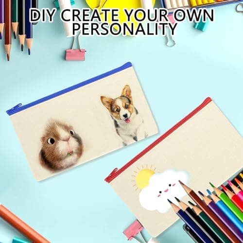 ASelected Multipurpose Canvas Bags with Zipper - 15 Pcs Plain Canvas Zipper Pouch for Travel, DIY Craft School, Multi Color — view 4