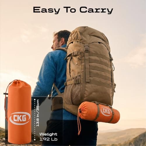 CKG Camping Sleeping Pad with Thermal Barrier, Ultralight Camping Mat 4in Thick with Pillow, Built-in Foot Pump Self Inflating Sleeping Pad for Hiking Tent Road Trip Car Camp Travel Gear, Orange — view 5