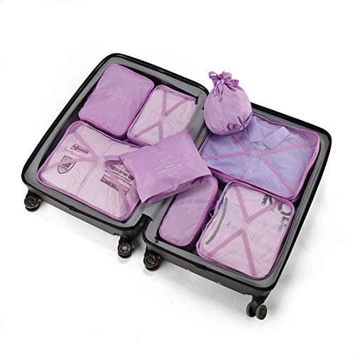 BETLLEMORY Packing Cubes 8 Sets Travel Luggage Organizers with Waterproof Shoe Storage Bag Compression Pouches(Purple) — view 6