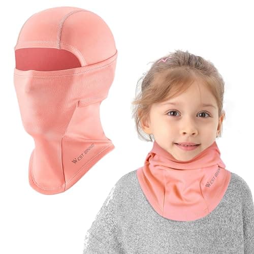 AYPOW Kids Winter Thermal Balaclava, Multifunction Windproof Warm Ski Mask Cycling Full Face Cover Under Helmet Hat with Neck Warmer, for 4-12 Years Boys Girls Children Winter Outdoor Sports Pink