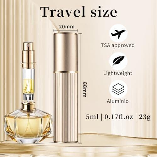 szyanlai Portable Perfume Atomiser Refillable - 5ml Empty Travel Perfume Bottle, Nano Mist, Leaking Proof, Bottom Pump without Funnel, Luxurious Mini women and men (M5-Gold) — view 2